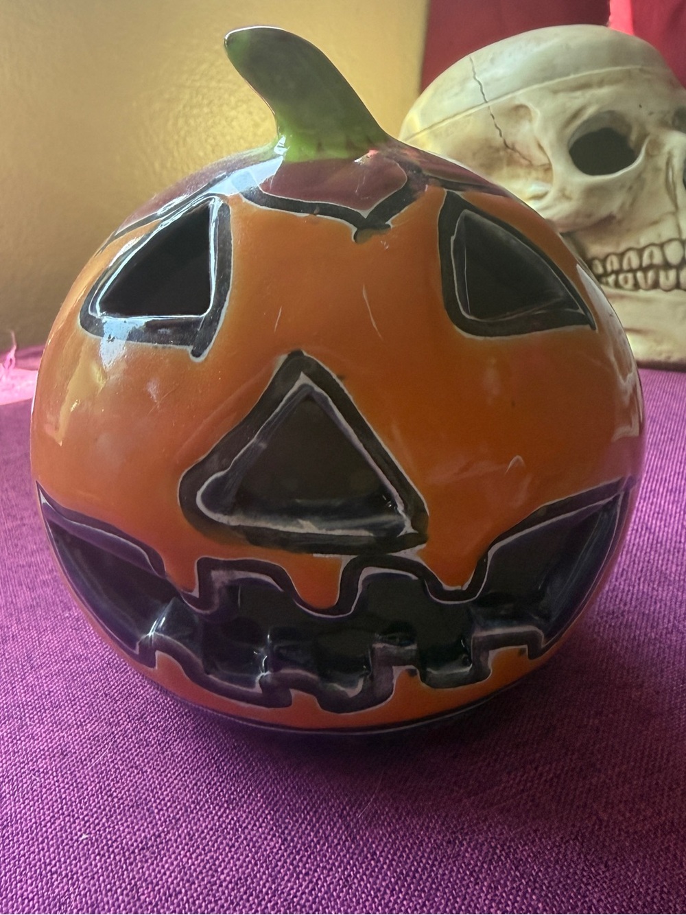 Blue Orange Pottery Ceramic Jack-O'-Lantern